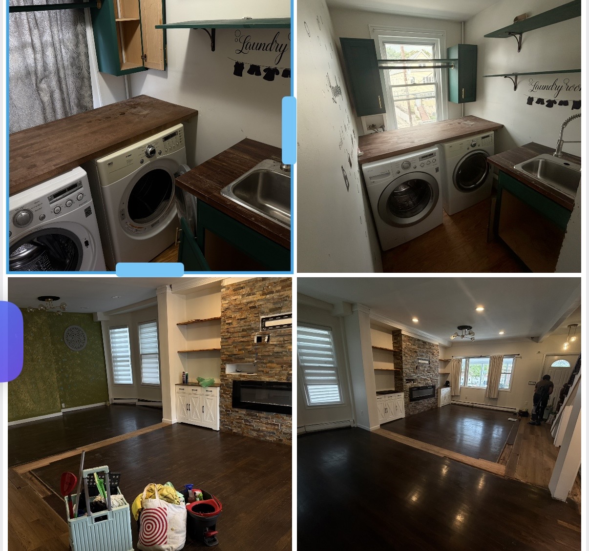 Laundry and living area cleaning before and after